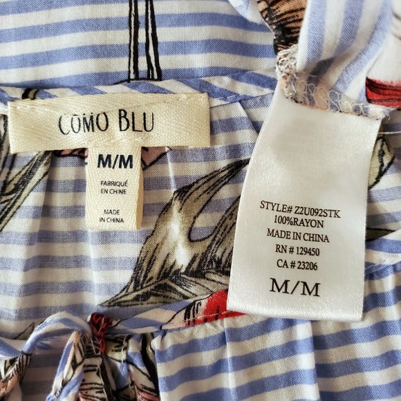 Como Blu Striped Floral Hi-Low Peasant Top - Picture 8 of 8
